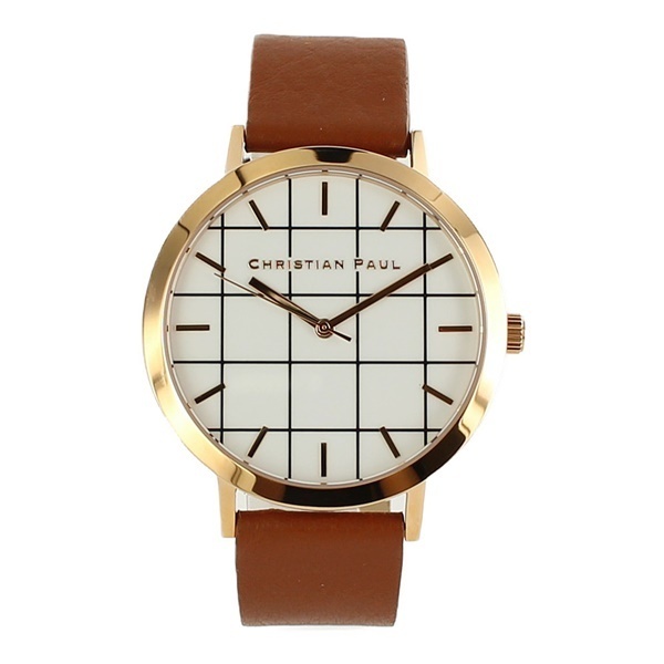 クリスチャンポール 腕時計 レディース 43mm グリッド 茶色 本革
