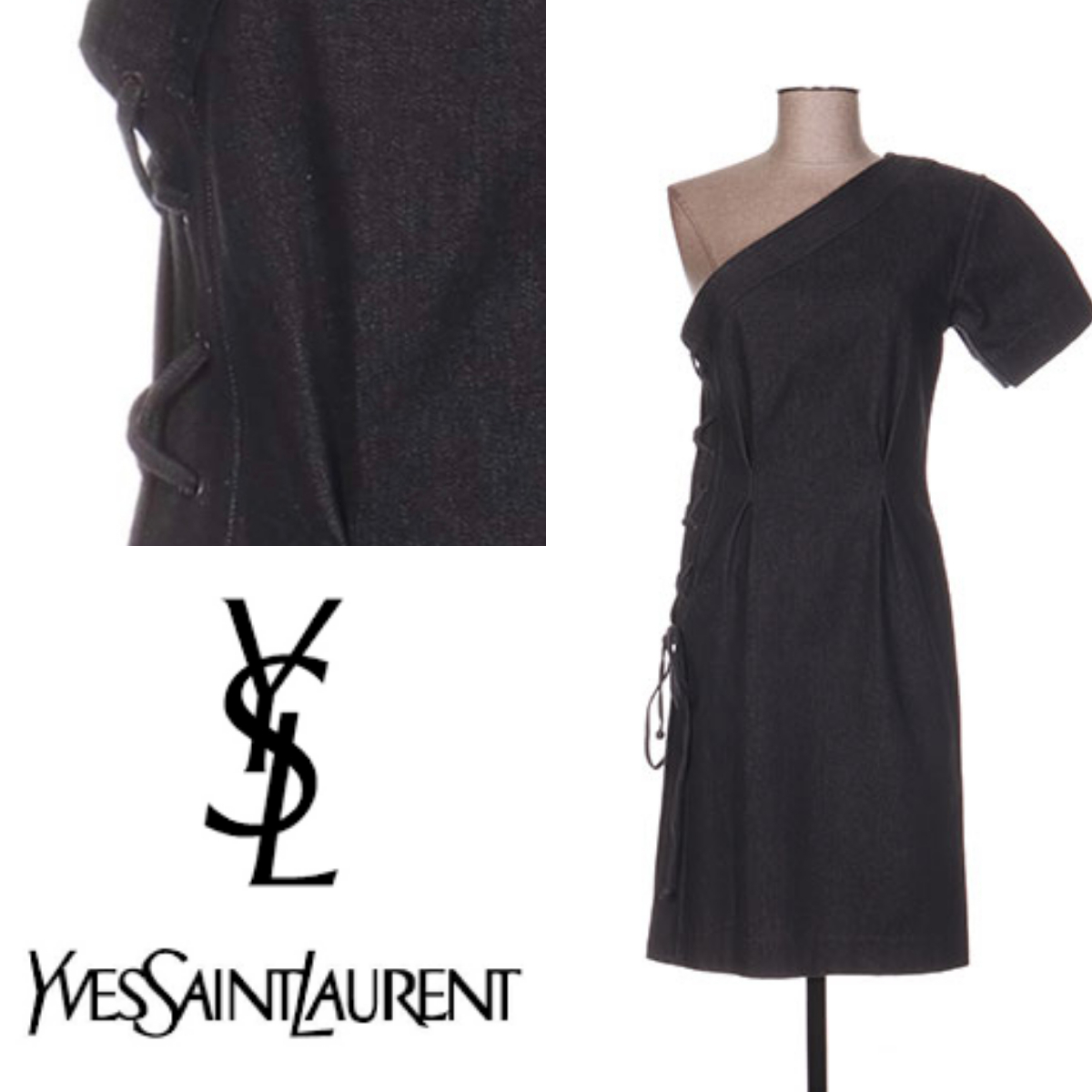 Yves Saint Laurent ☆ ワンショルダーコットンワンピース black