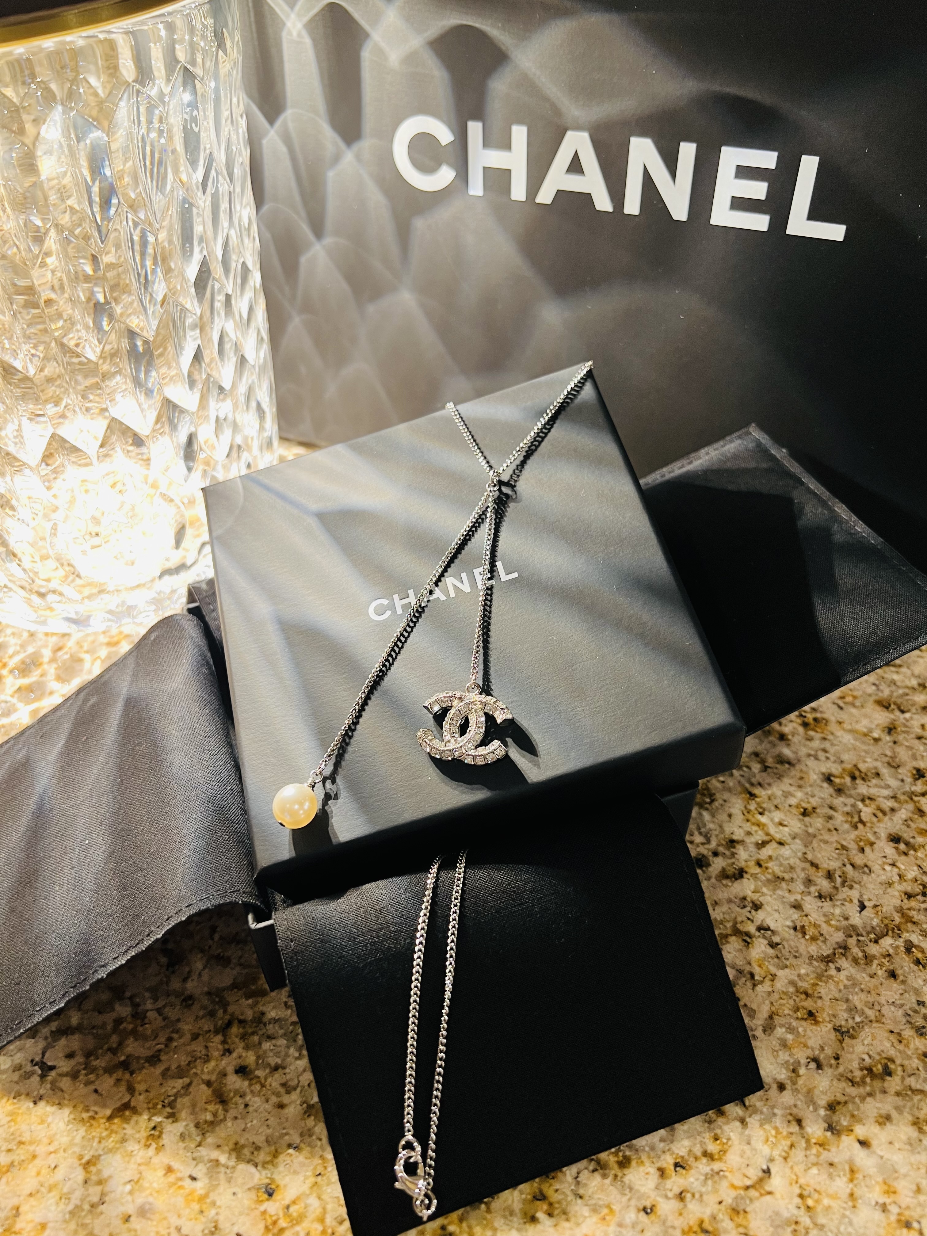 シャネル CHANEL CC ダイヤ ネックレス クリア シルバー