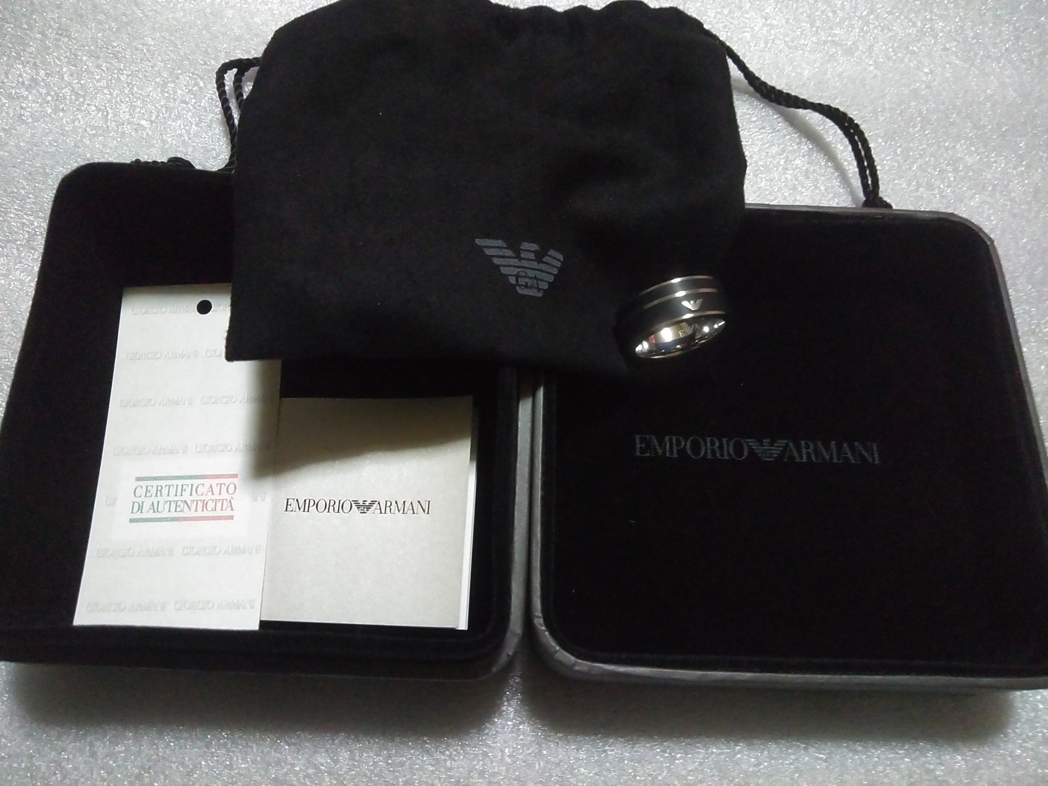 EMPORIO ARMANI イーグル ステンレス リング ブラック 関送込