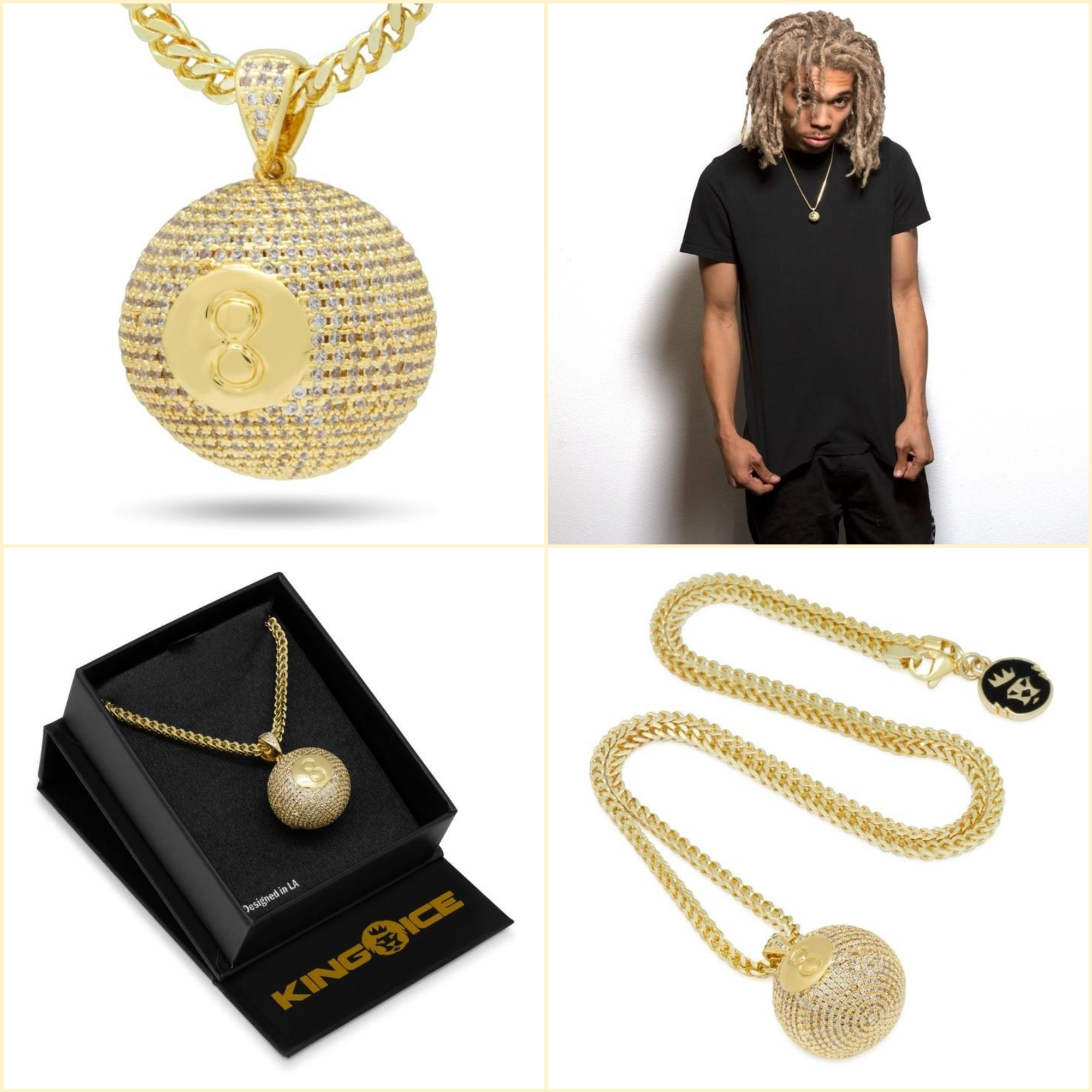 送料関税込【King Ice】14K Gold 8-Ball Billiard ﾈｯｸﾚｽ☆国内発