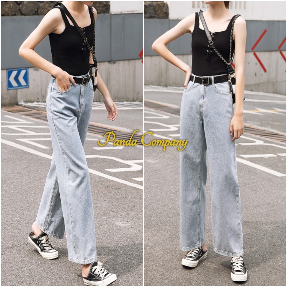 ワイドパンツ ジーンズ ハイウエスト レトロ ストレートデニム