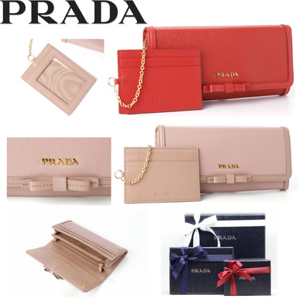 PRADA パスケース 【国内発送】PRADA カードケース付 リボン付長財布 1MH132