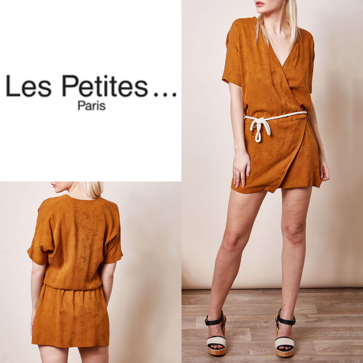 半袖Vネックワンピース オークル ☆ Les Petites...