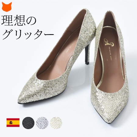 【Principe Azul】グリッター パンプス ポインテッドトゥ ラメ