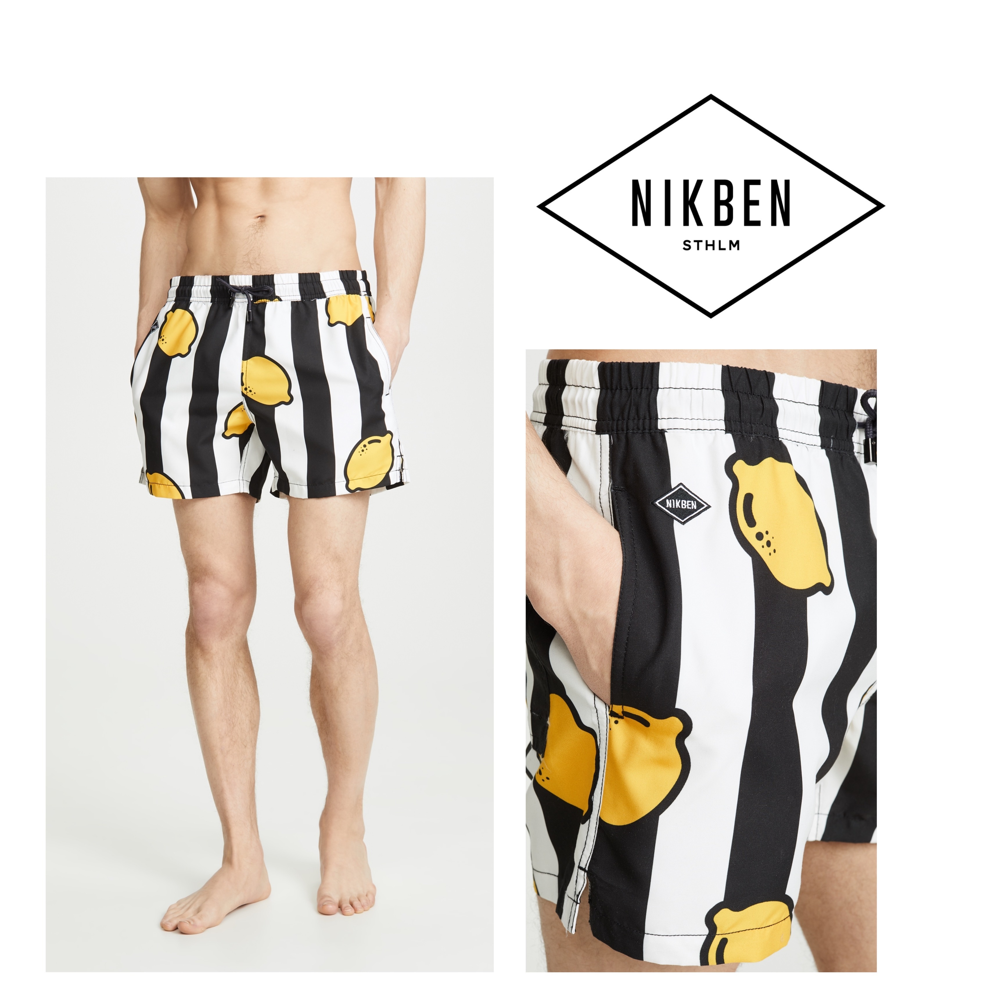 【NIKBEN】日本未入荷★レモン ストライプ スイムショートパンツ 最新