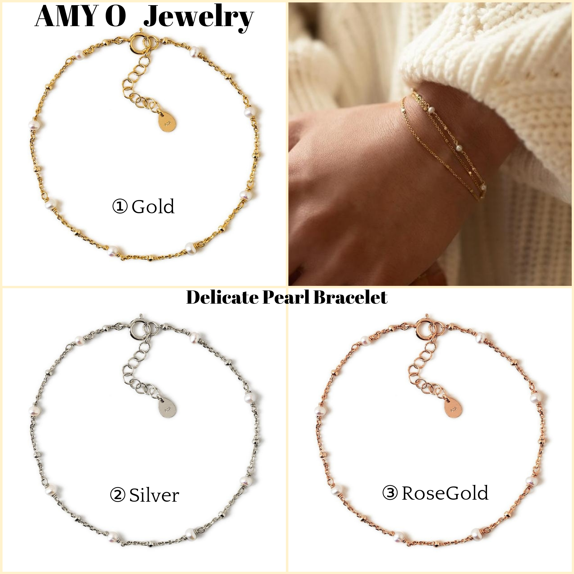 送料税込【AMY O】Delicate Pearl ブレスレット（3色） 国内発送