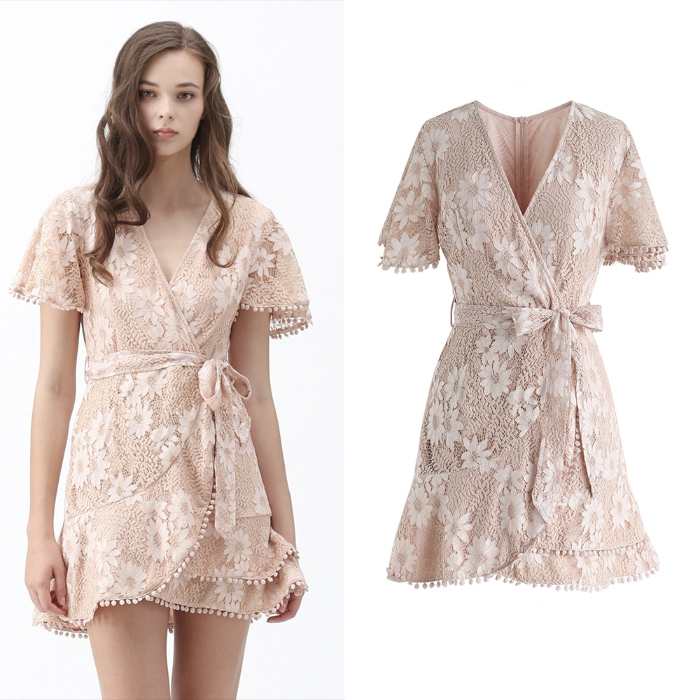 CHICWISH★総レースカシュクールワンピース☆