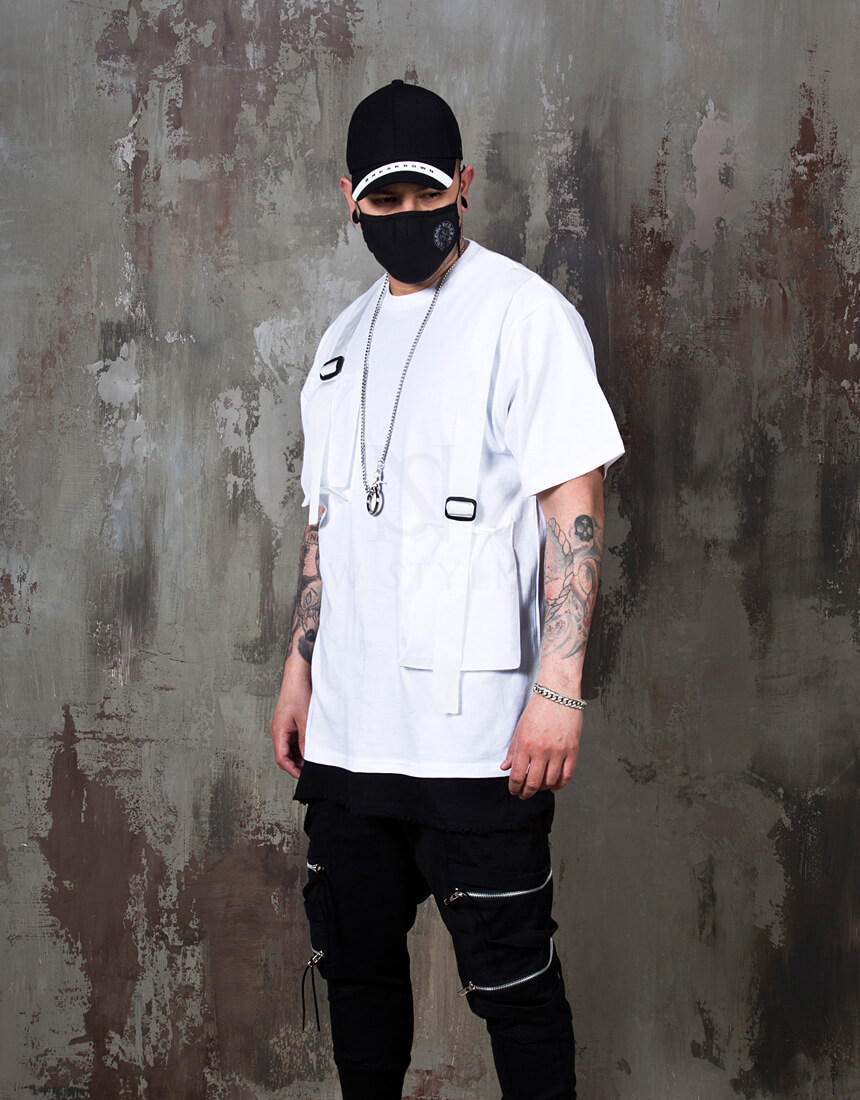 【関税・送料込】Unbalance double buckle strap t-shirts -1083