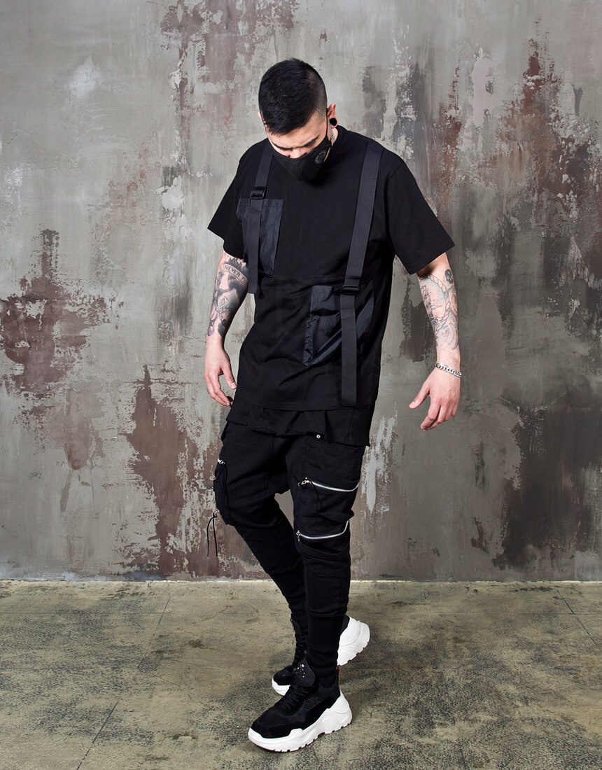 【関税・送料込】Unbalance double buckle strap t-shirts -1083