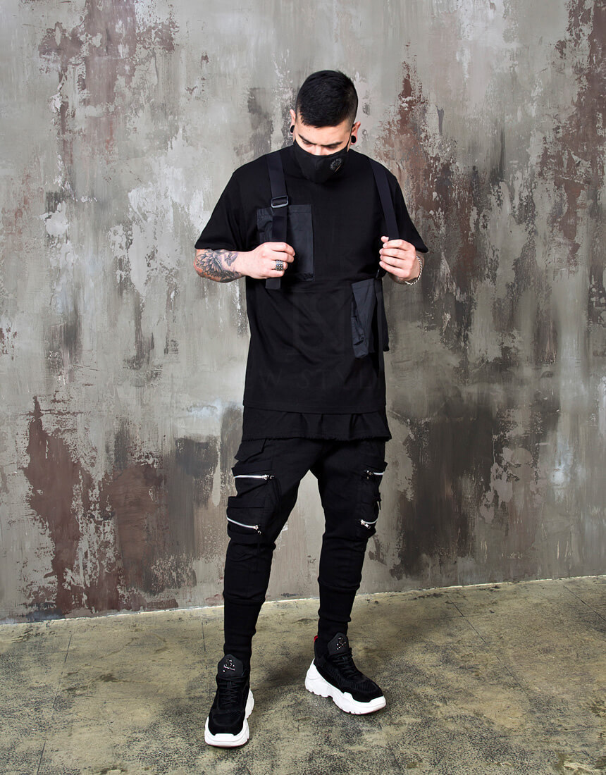 【関税・送料込】Unbalance double buckle strap t-shirts -1083