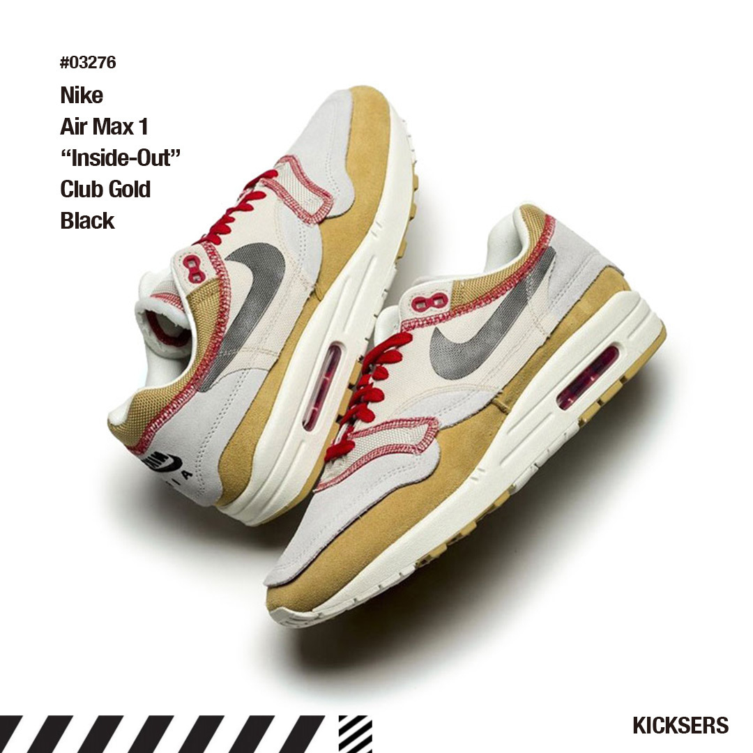 人気話題！Nike Air Max 1 “Inside-Out” Club Gold Black
