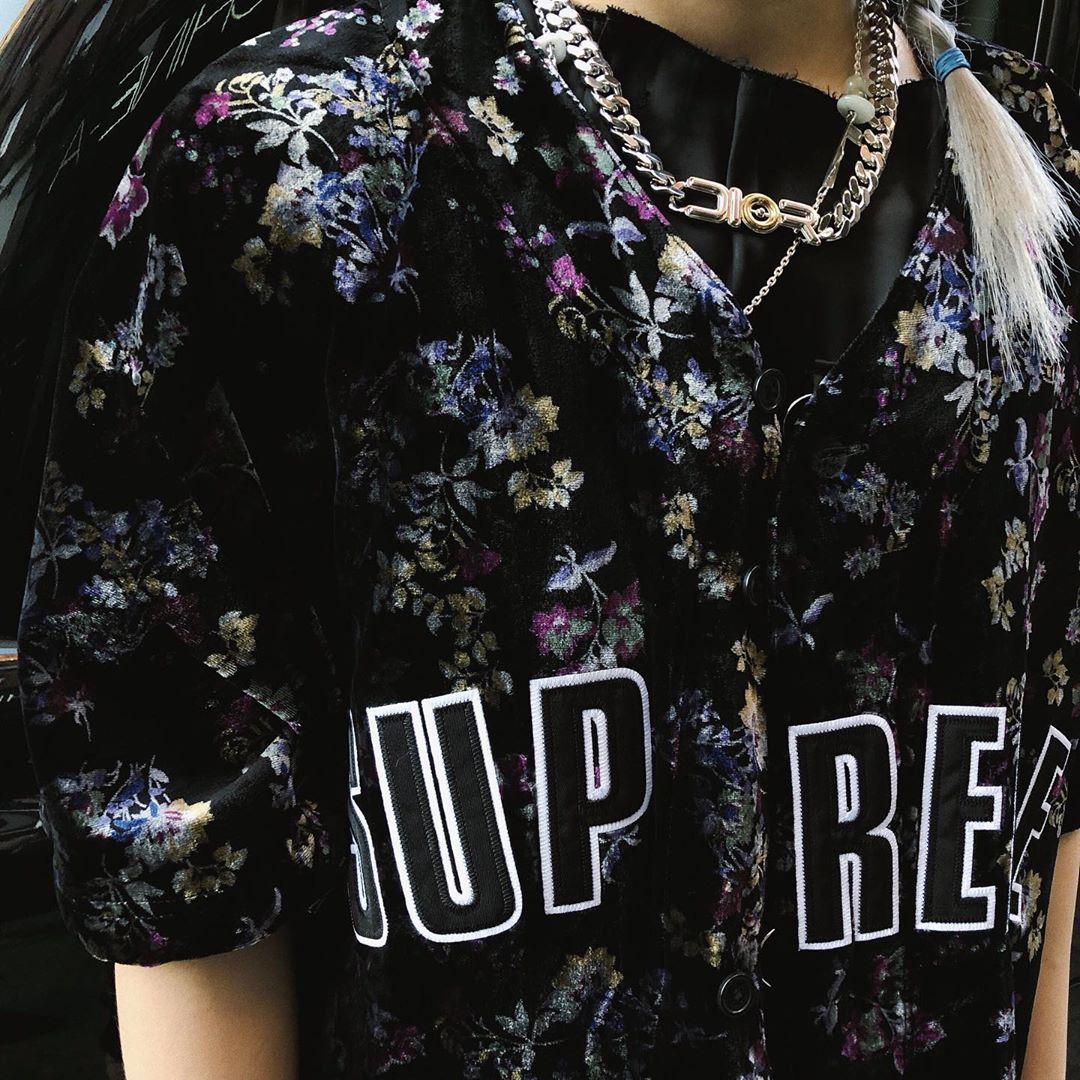 【M】Supreme Floral Velour Baseball Jersey