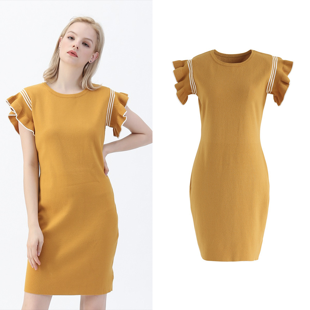 CHICWISH★ラッフルノースリーブニットワンピース☆