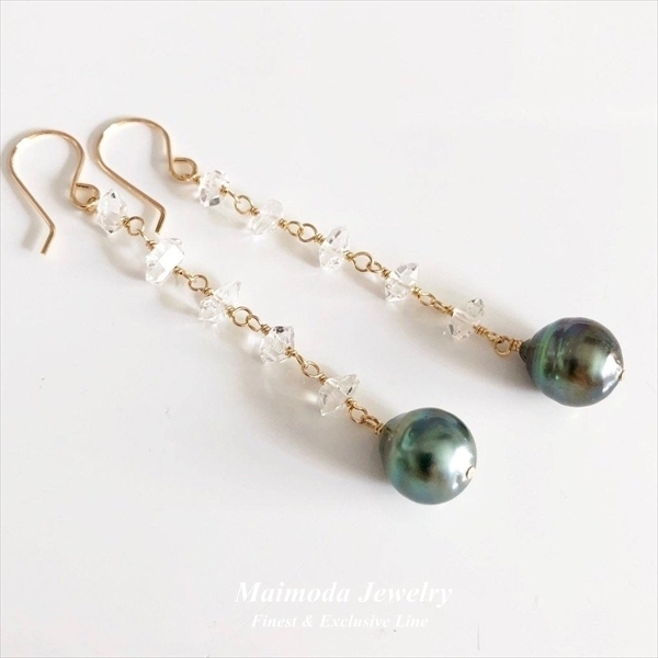 タヒチアンパール & Herkimer ピアス☆Maimoda Jewelry☆ハワイ