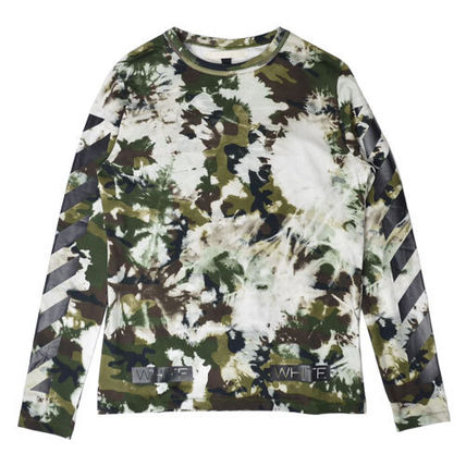 Off-White Long Sleeve Camouflage Unisex Street Style U-Neck Long Sleeves Cotton