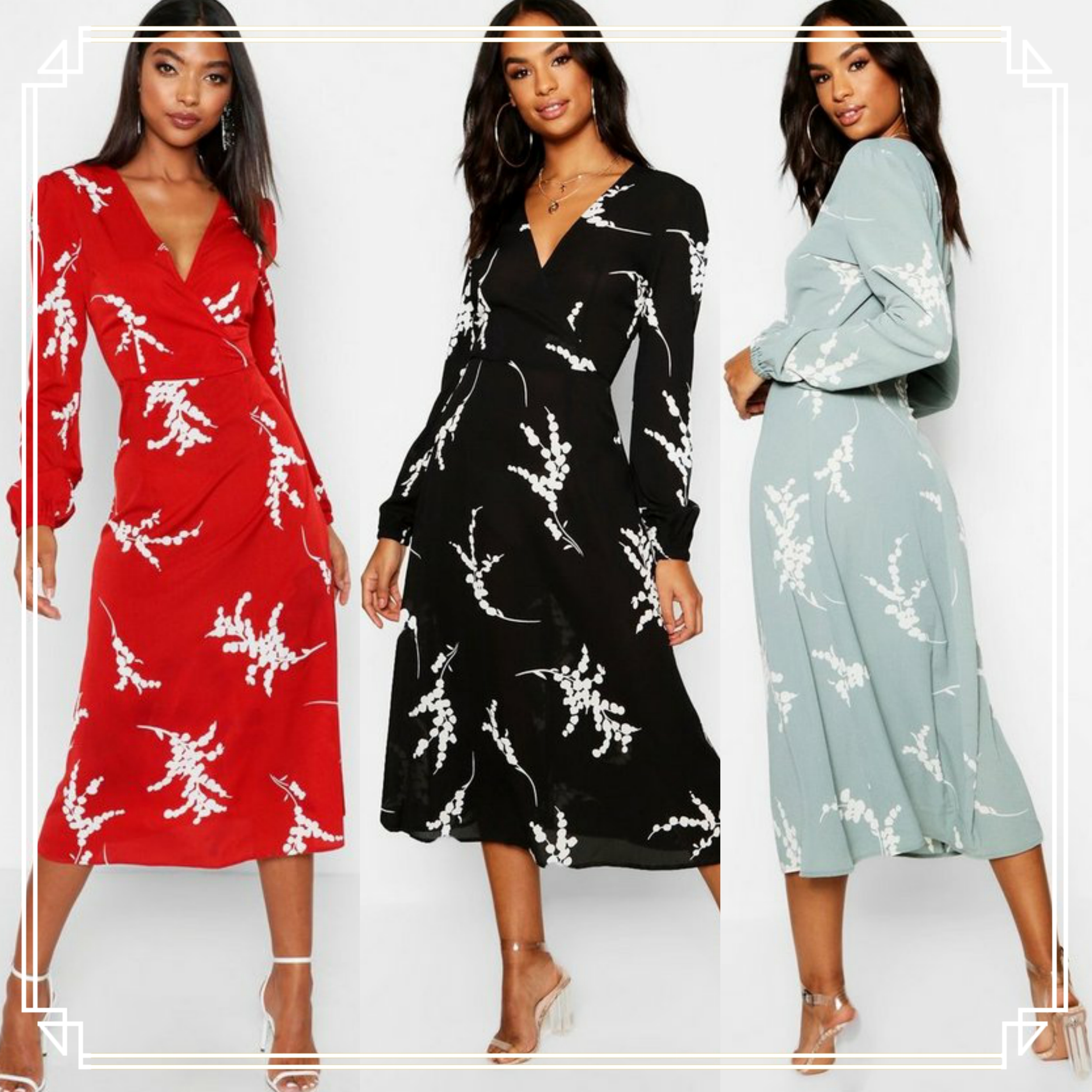 ★boohoo★フローラルプリントラップミディワンピース