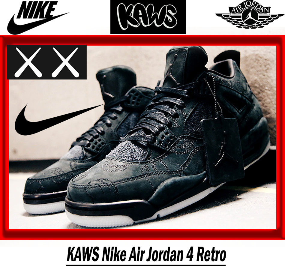 ★ Nike ★ Air Jordan 4 Retro ★ Kaws ★ Black
