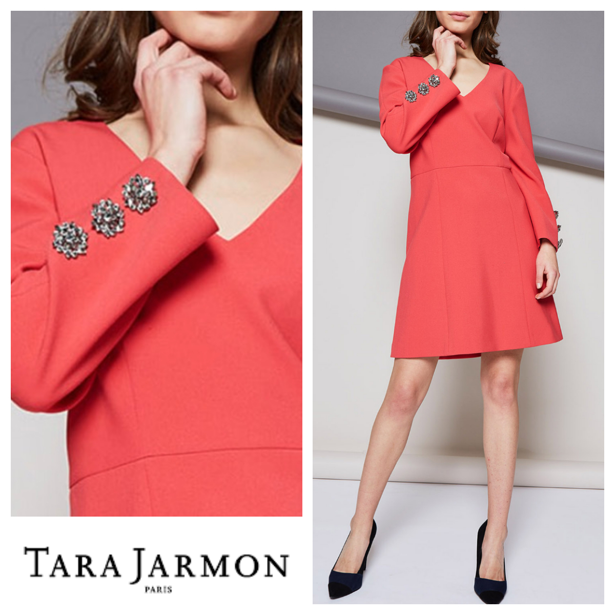 TARA JARMON ★ 長袖ショート丈Vネックワンピース Louise