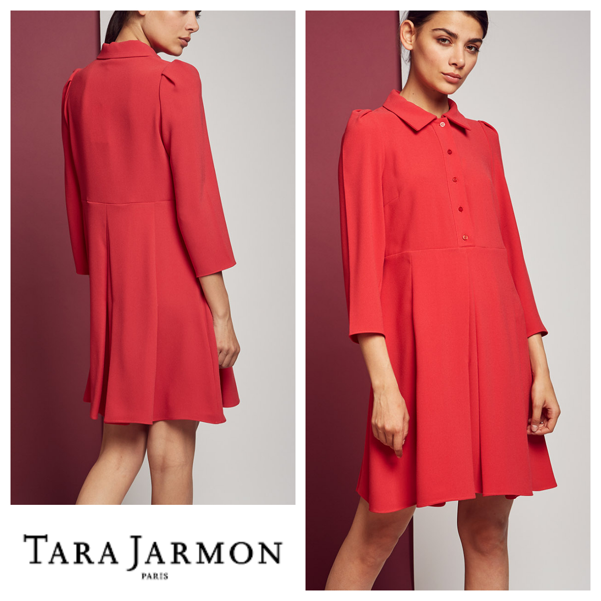 TARA JARMON ★ 長袖ショート丈衿つきワンピース Carla