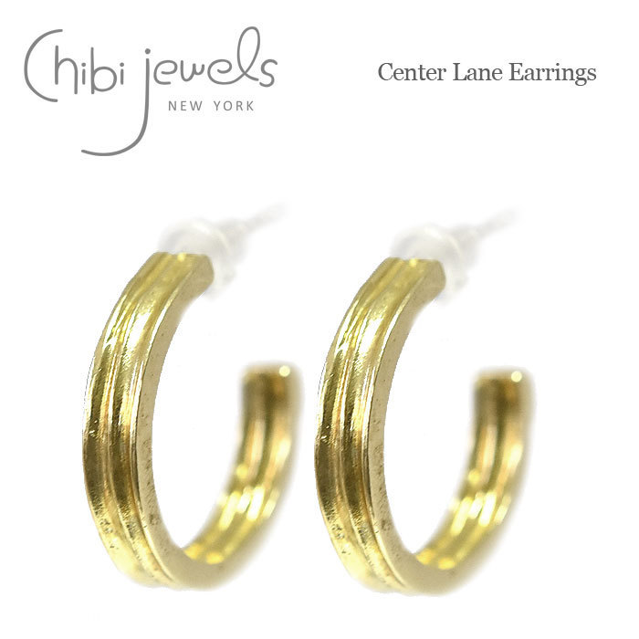 【国内即発】≪chibi jewels≫センターラインフープピアス(Gold)