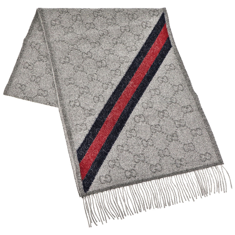 GUCCI 570603-3GB18-1768 グッチ ストール ウール×アルパカ ライトグレー