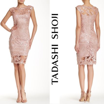 Tadashi Shoji タダシショージ レースイブニングドレス ピンク系