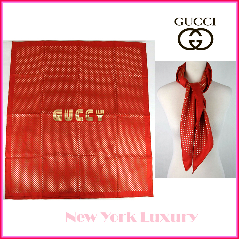 Gucci★グッチ★素敵！Red 100% Silk SEGA Stars Scarf