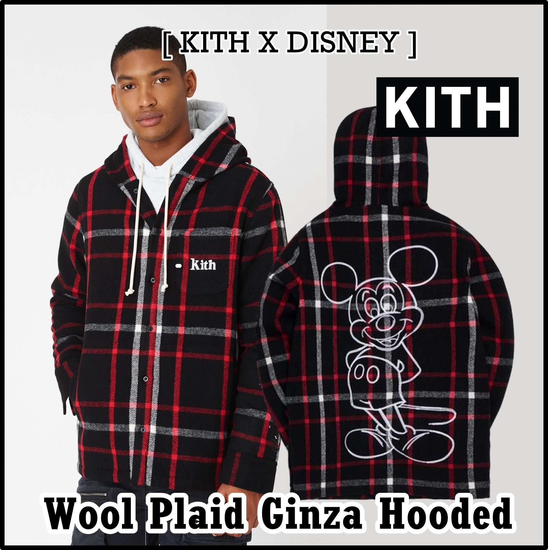 パーカー・フーディ Kith x Disney Wool Plaid Ginza Black Hooded 2019 FW 19
