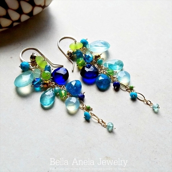 カルセドニー ラピス ブルー ピアス ハワイ BellaAnela #645