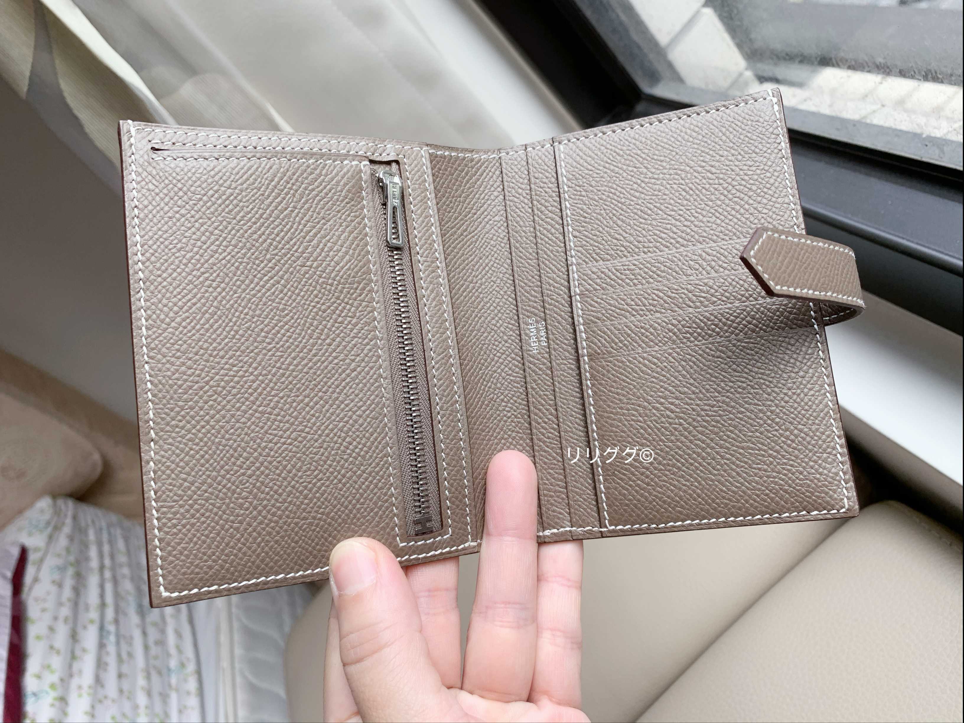 帯電防止処理加工 HERMES ベアン エトープ エトゥープ 財布 シルバー