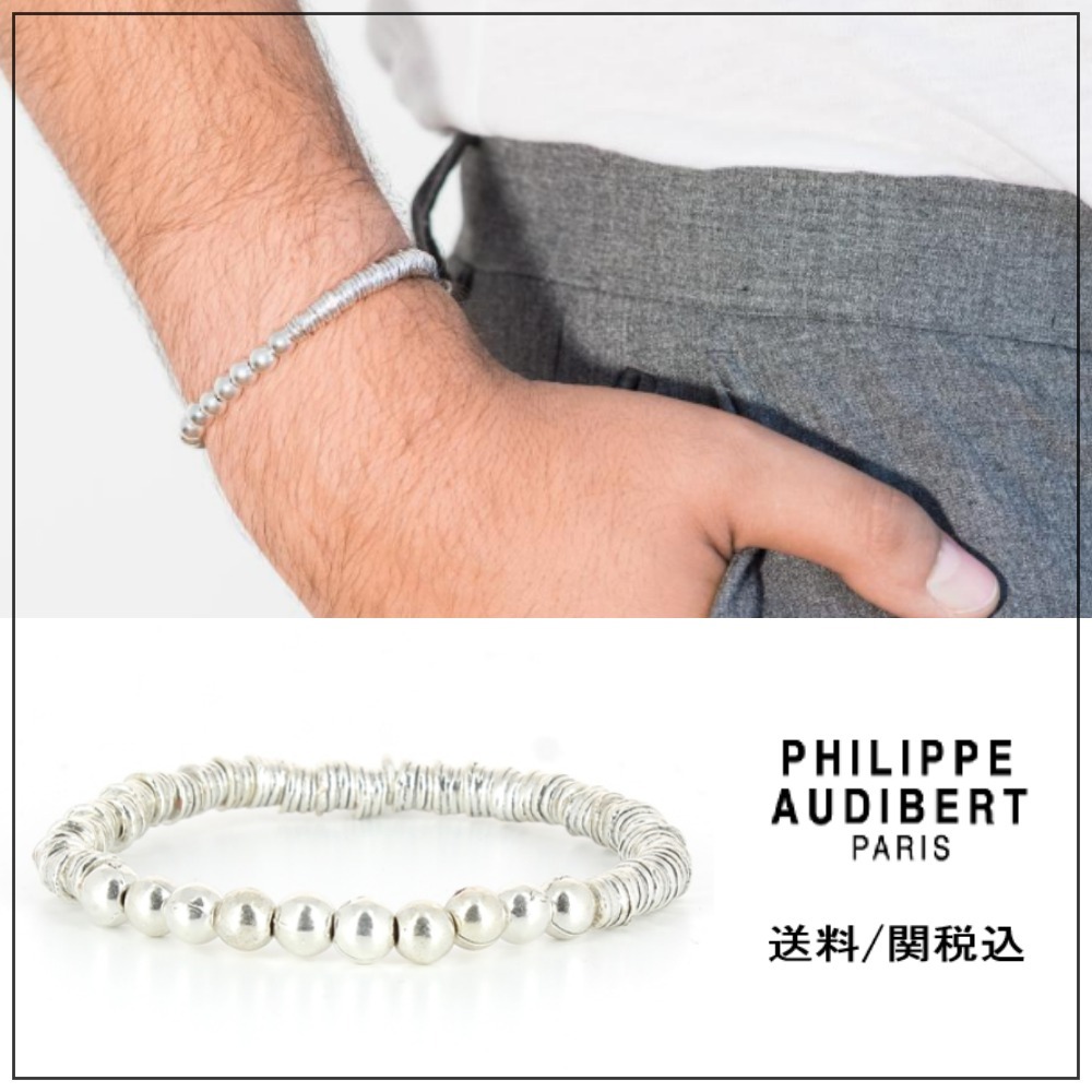 【Philippe Audibert】PERLES STRIES シルバー 弾性 ブレス ♪
