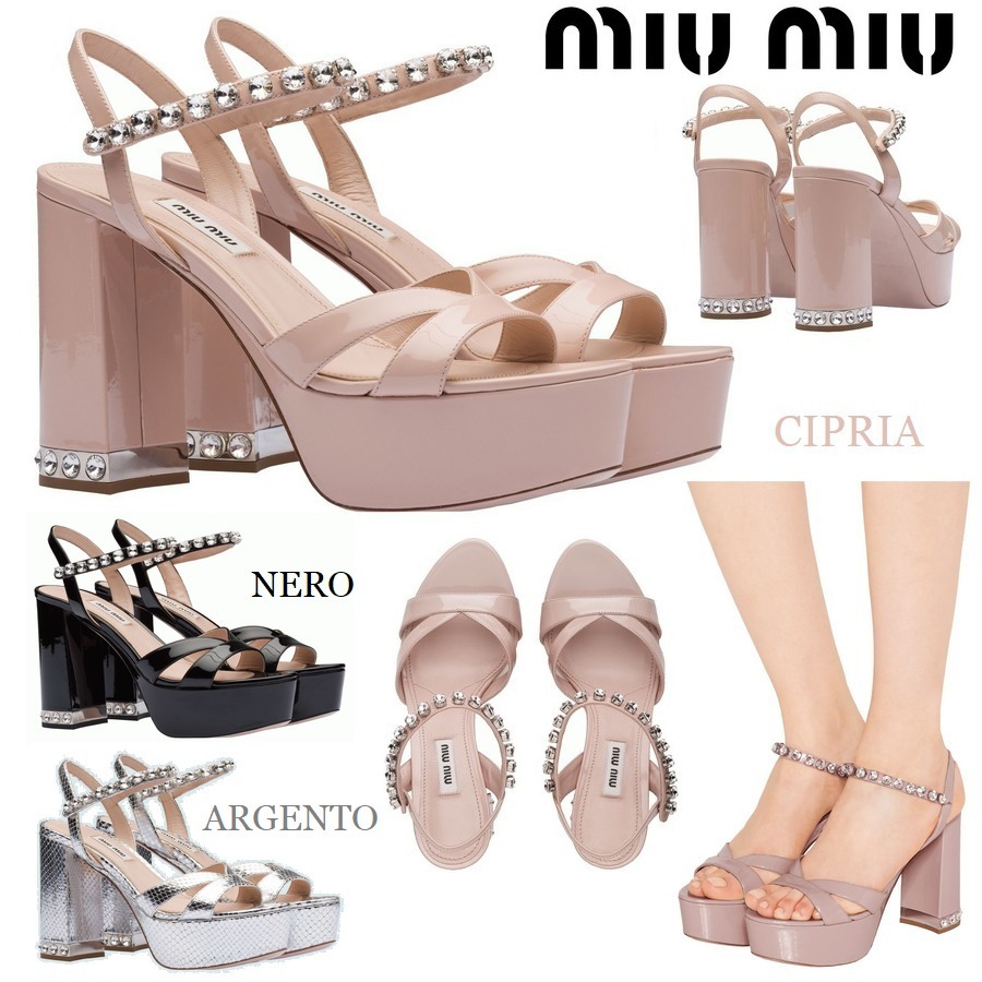 【MiuMiu♪】クリスタル装飾☆パテントサンダル11cm*5XP850_3AFQ サンダル・ミュール 【MiuMiu♪】クリスタル装飾☆パテントサンダル11cm*5XP850_3AFQ サンダル・ミュール