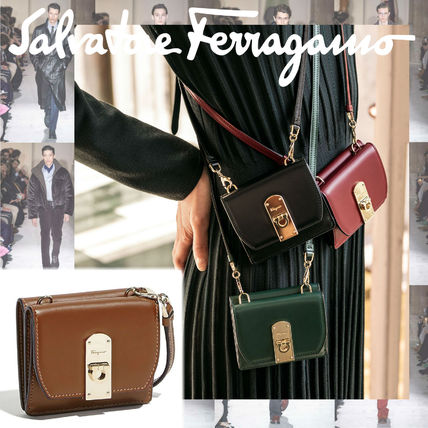 Salvatore Ferragamo Messenger & Shoulder Bags Unisex Street Style Plain Leather Small Shoulder Bag Logo