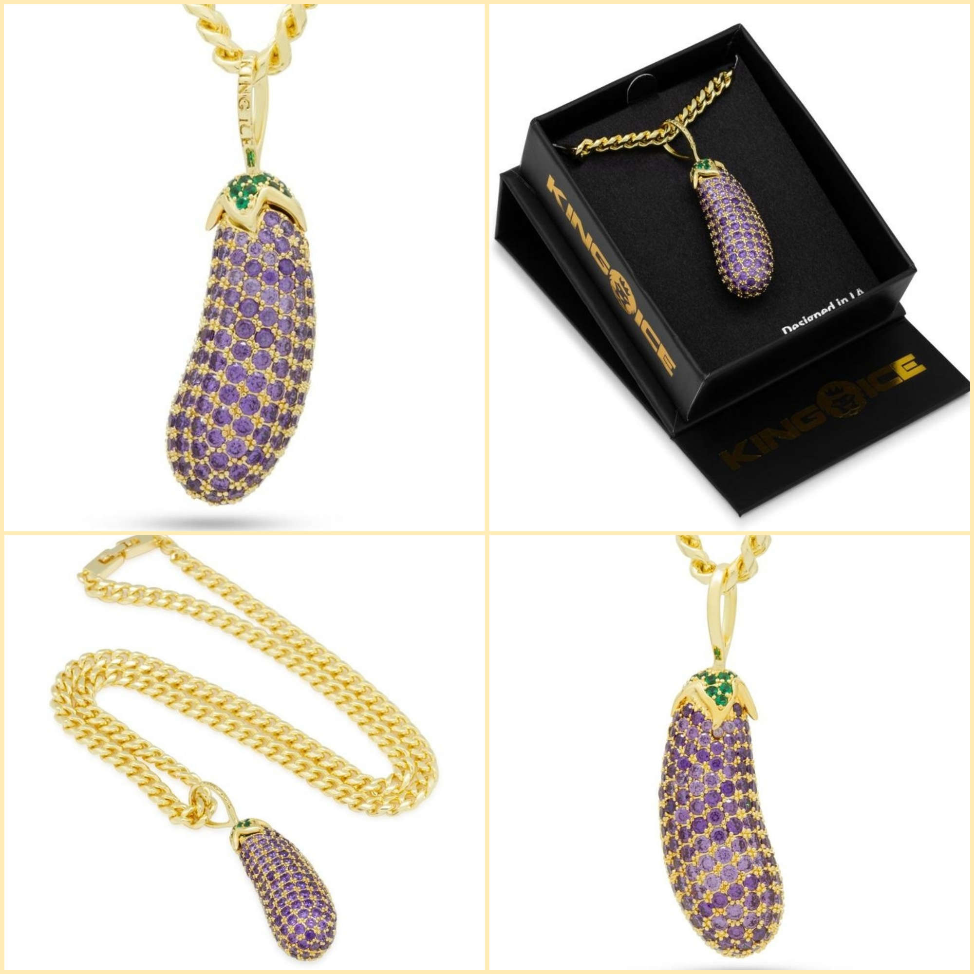 送料込【King Ice】Eggplant Emoji ネックレス☆国内発送