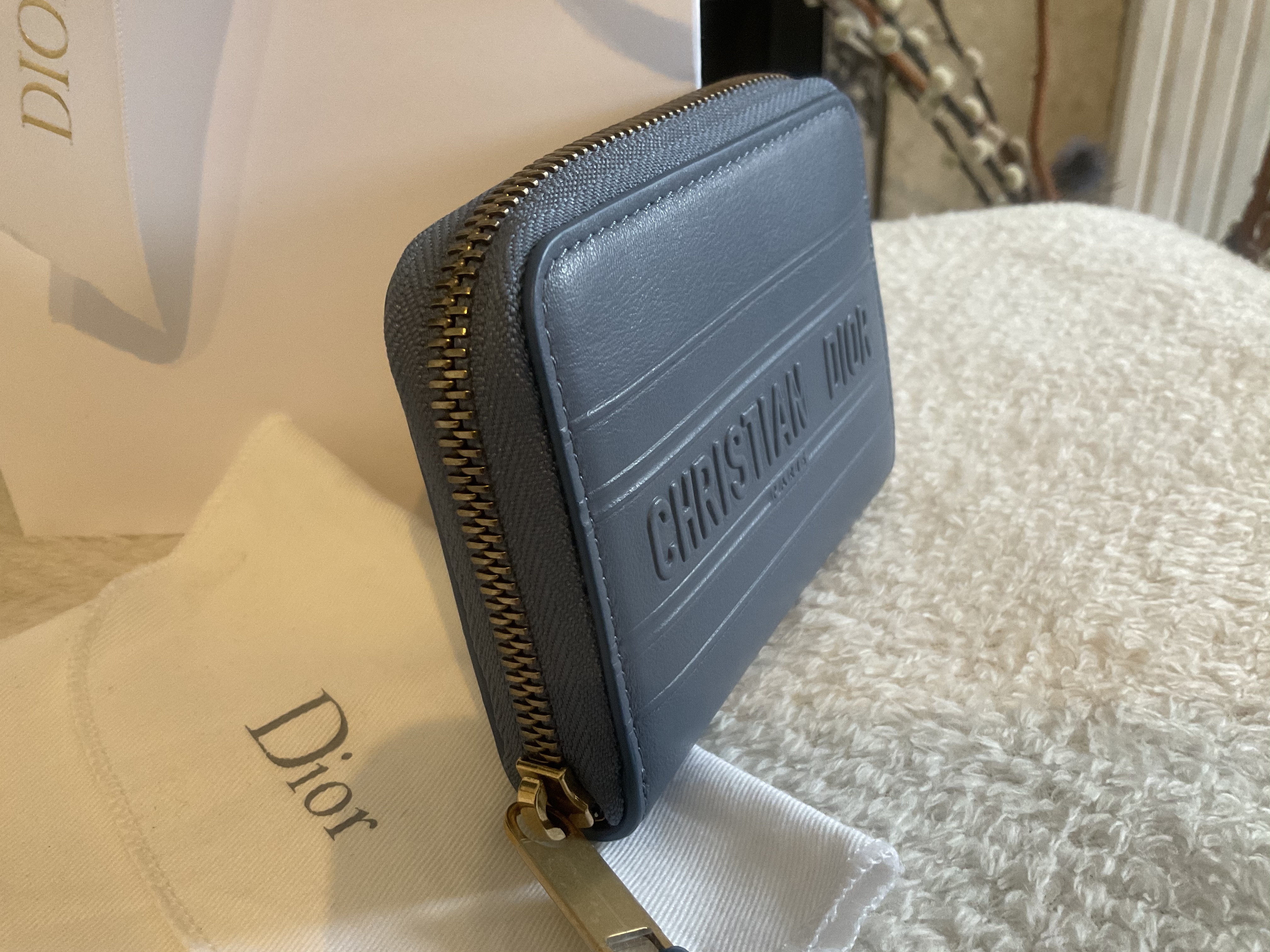 DIOR クリスチャンディオールストライプカーフスキンウォレット