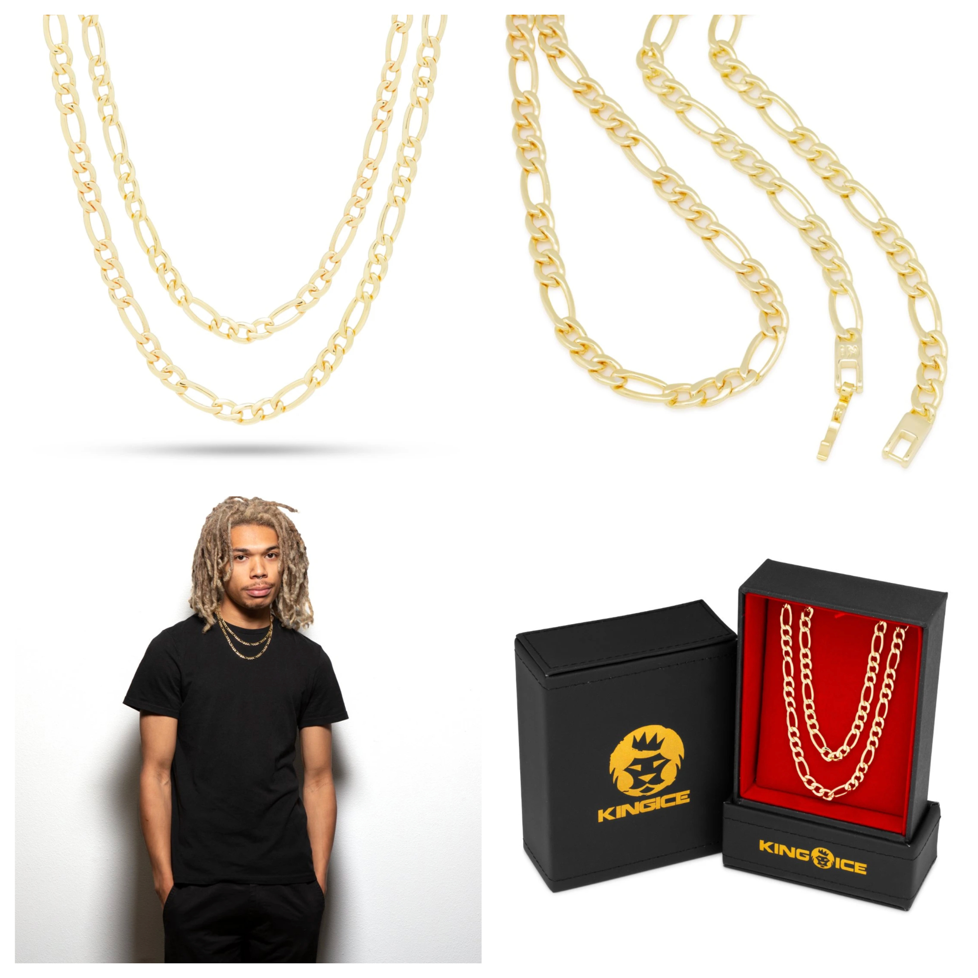 送料関税込【King Ice】5mm Gold Figaro Choker 2本セット☆
