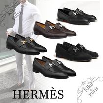 HERMES Paris Moccasin Plain Leather Loafers & Slip-ons