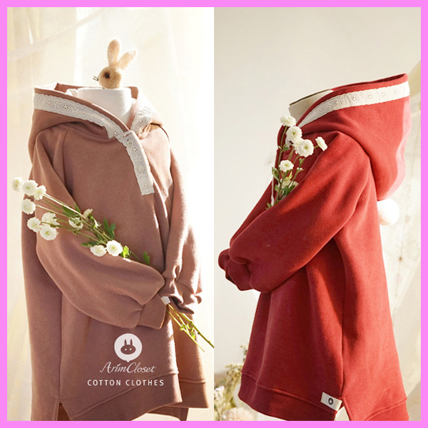 【ArimCloset】3color cotton lace cute and pure long hood