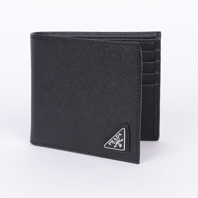 関税負担なし☆PRADA 二つ折り財布 SAFFIANO TRIANGOLO ブラック