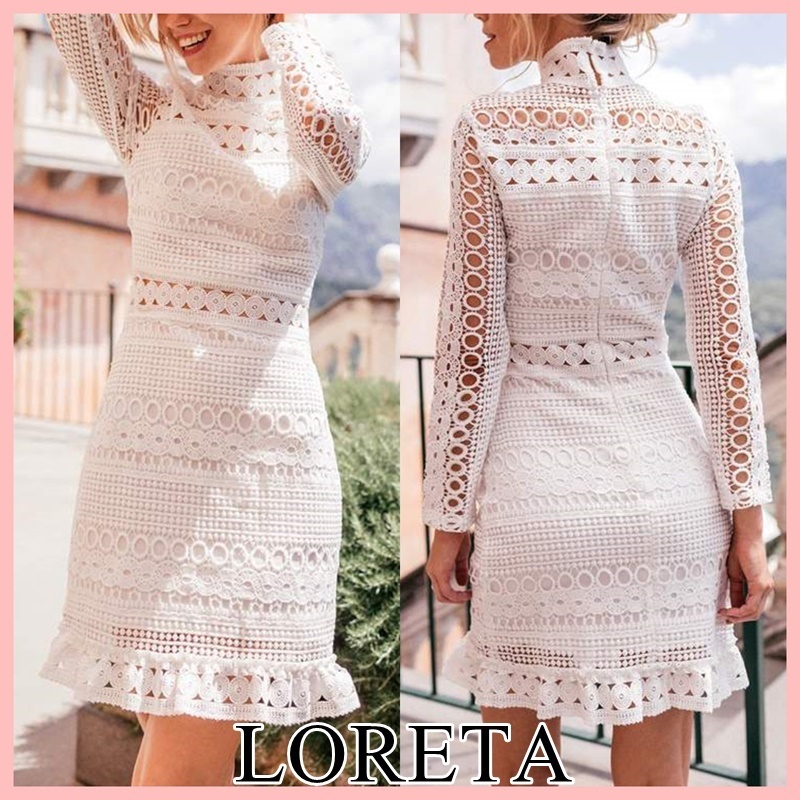 LORETA New ハイネック クロシェレース ワンピ White 送料込み