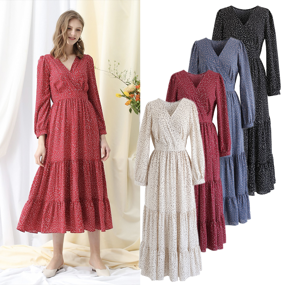 CHICWISH★Vネックマキシカシュクールワンピース☆