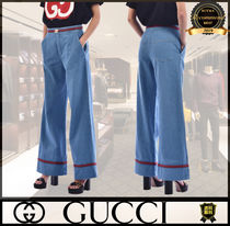 GUCCI Casual Style Denim Cotton Long Wide Leg Logo Pants