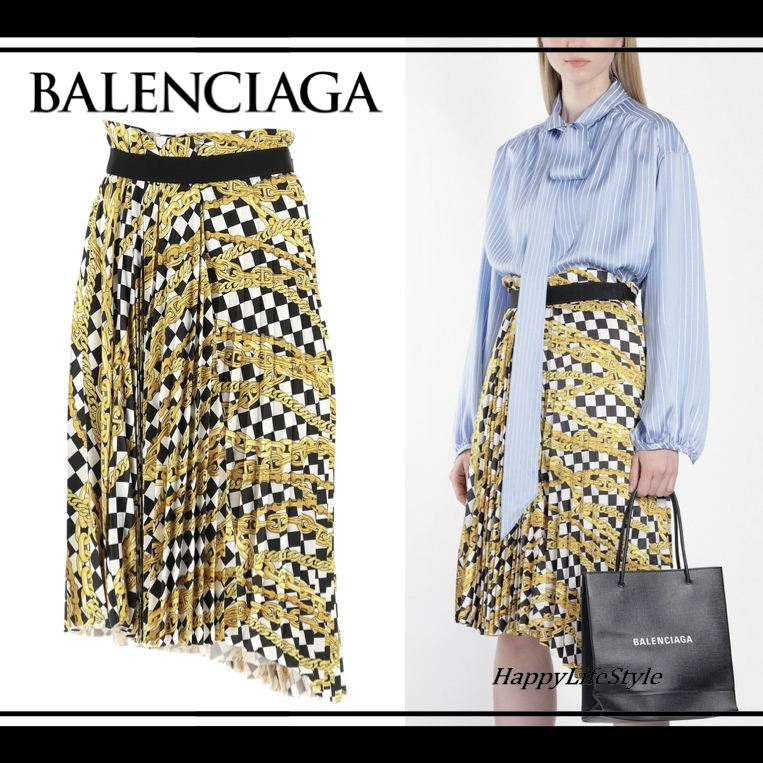 視線を集めて◇チェーン プリント Pleats Skirt◇BALENCIAGA
