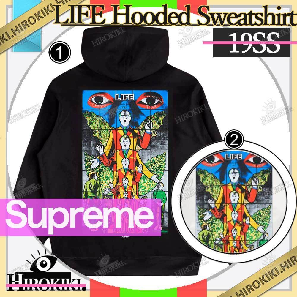 Supreme 2019 SS Pullovers Unisex Street Style Long Sleeves Logo Skater Style (Gilbert George, Supreme LIFE Hooded Sweatshirt, 19SS 2019)
