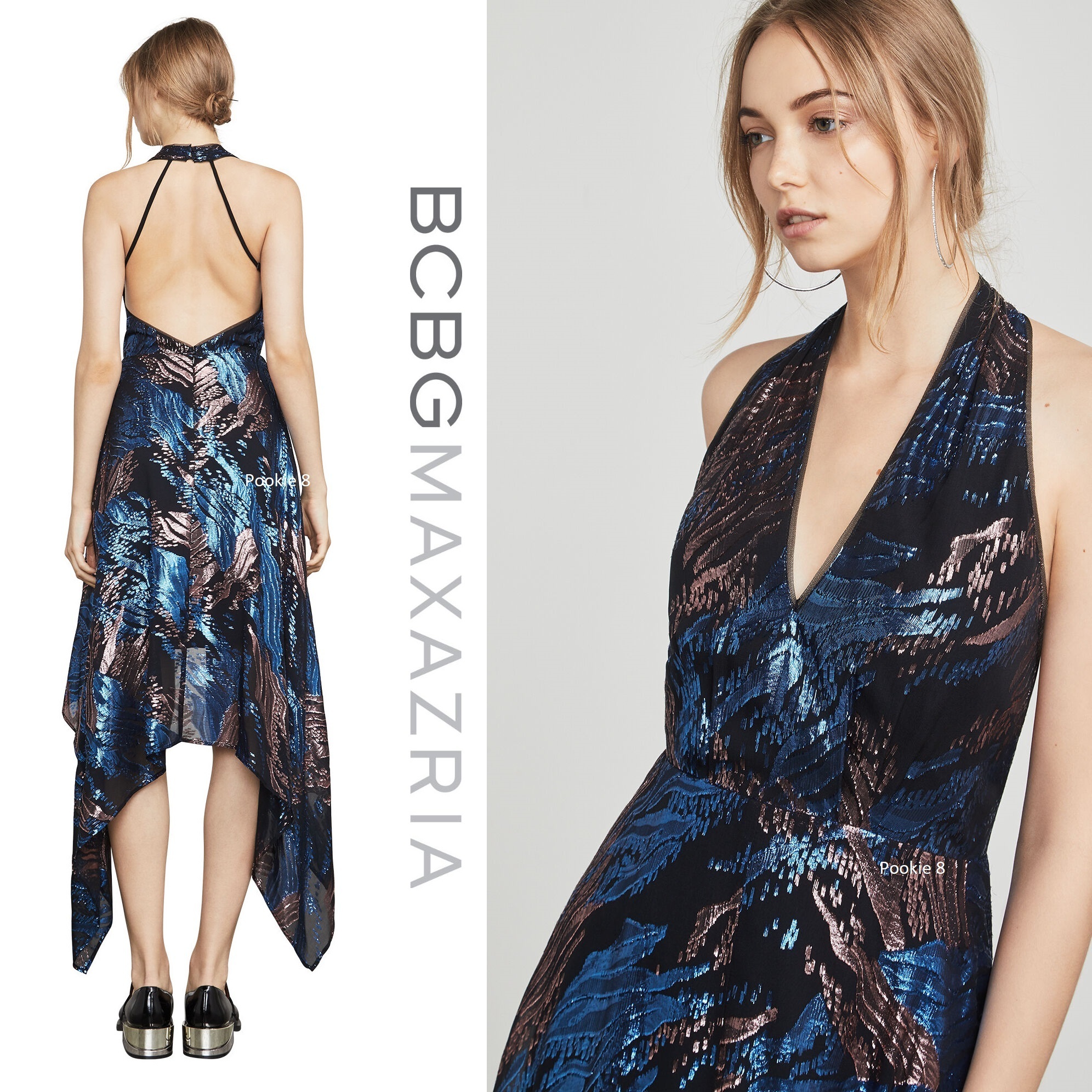 bcbgmaxazria シルク メタリック ホルタージャガードワンピース