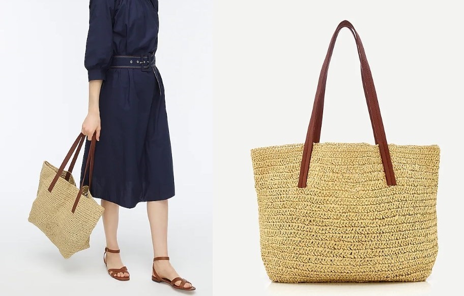 J.CREW☆Woven market tote トートバッグ かご 関税/送料込