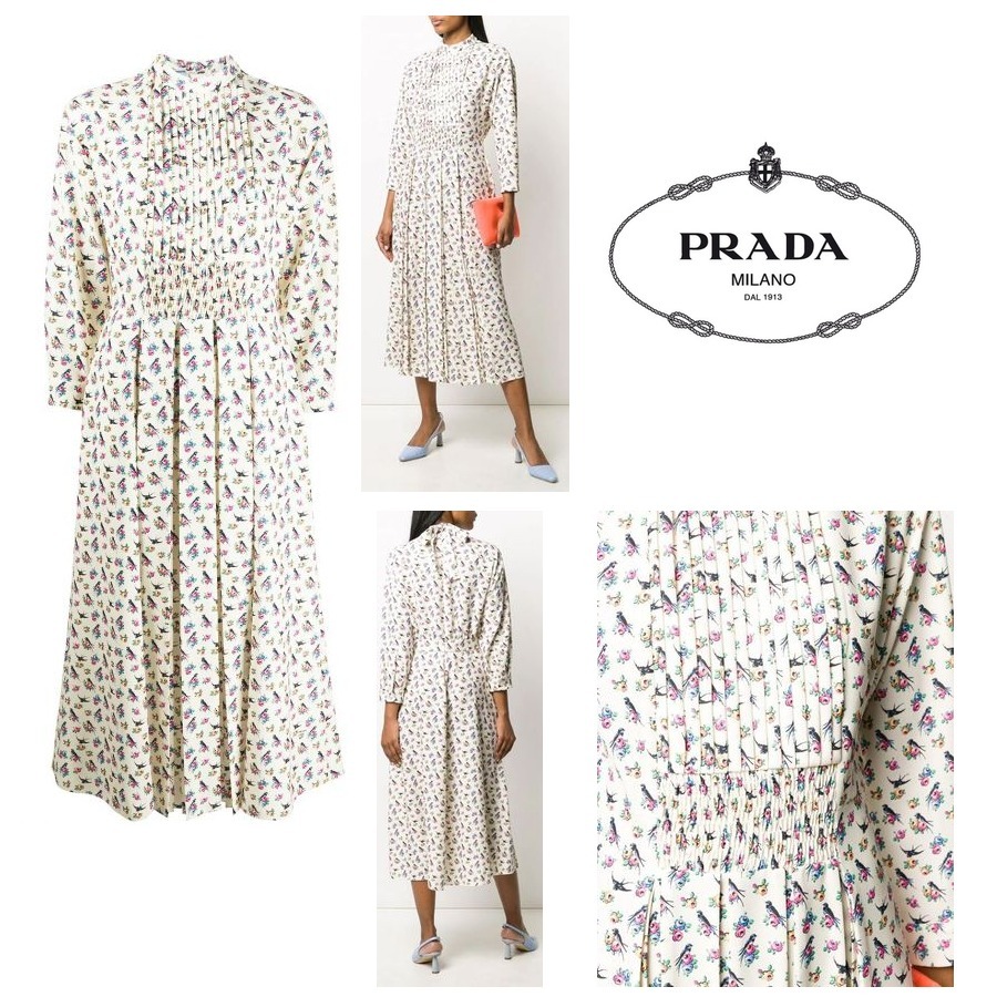 【プラダ】スワロー&花プリント☆プリーツドレス*P39U0R_1V6P☆ ワンピース 【プラダ】スワロー&花プリント☆プリーツドレス*P39U0R_1V6P☆ ワンピース