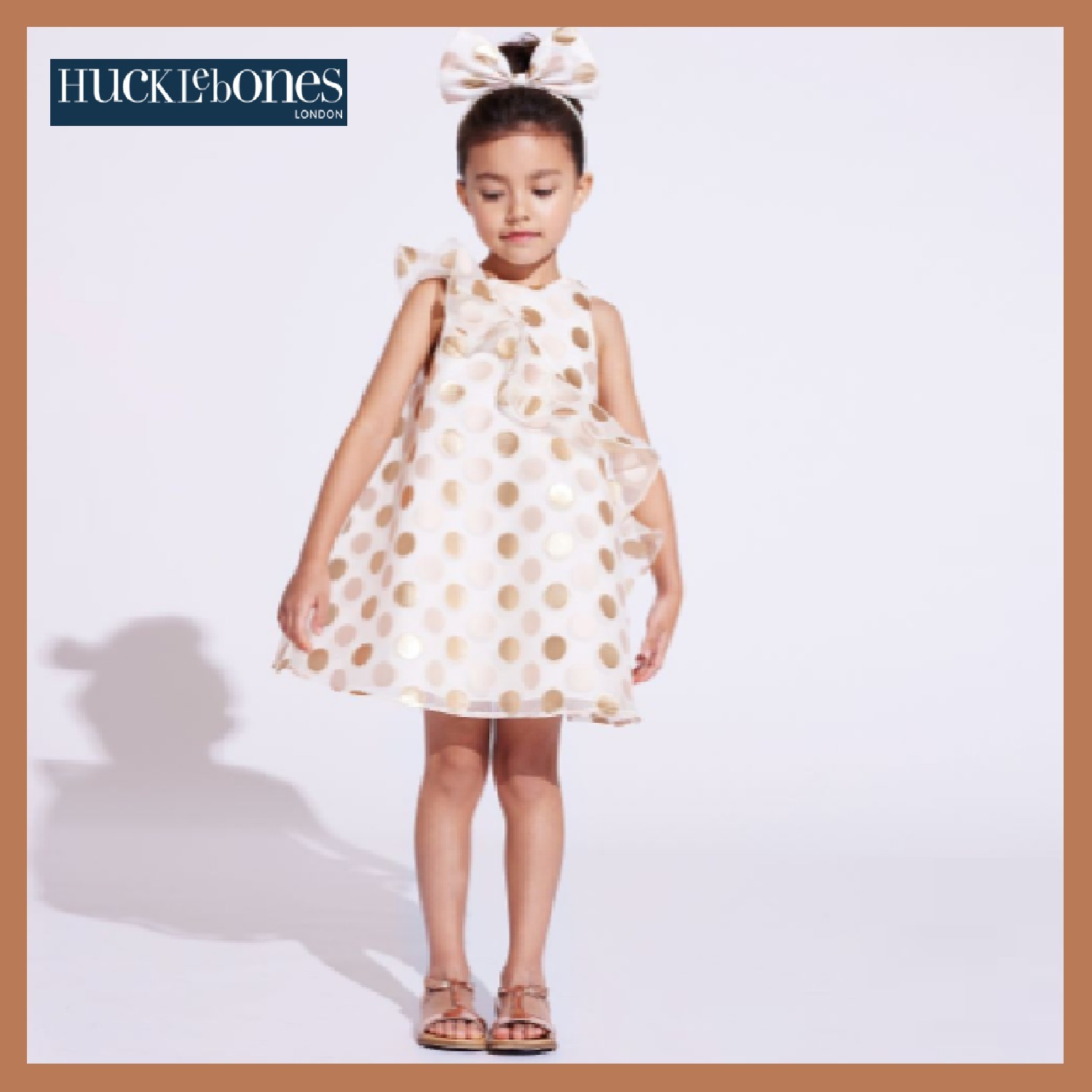 Hucklebones London★Ivory & Gold 水玉 オーガンザドレス 2-10Y