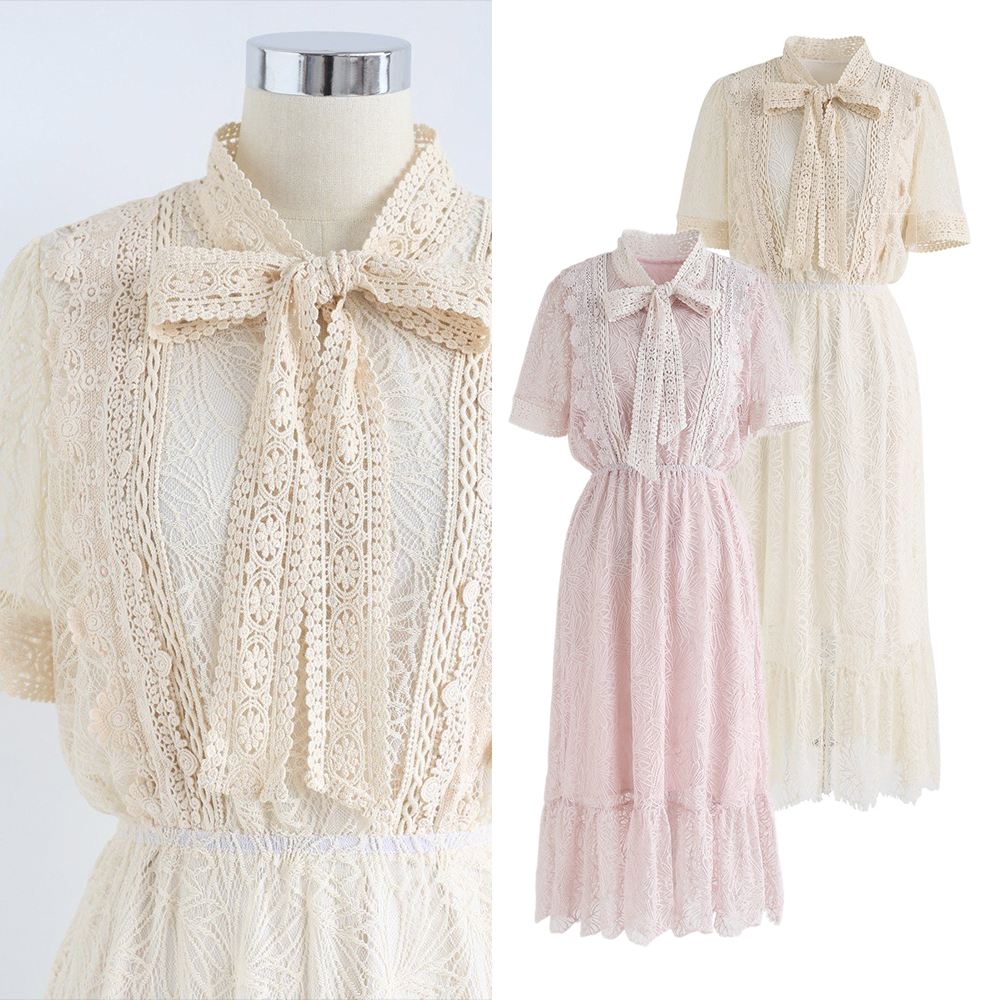CHICWISH★ネックリボンクロッシェレースワンピース☆
